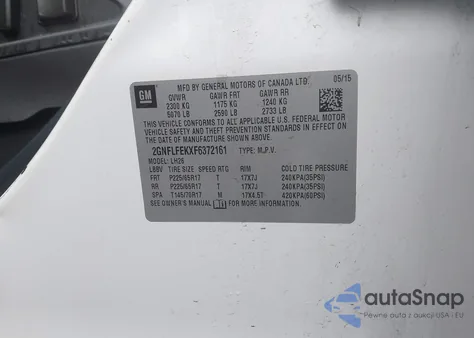 2015 Chevrolet Equinox 1Lt z USA, uszkodzony, nr VIN 2GNFLFEKXF6372161